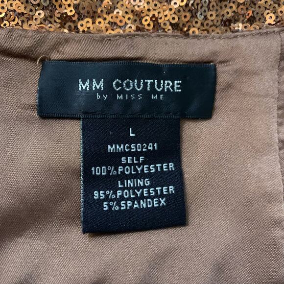 MM Couture Miss Me bronze sequin mini skirt size L - Picture 5 of 10